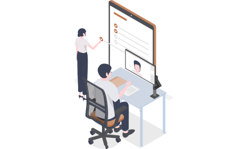 オリエンテーションの様子のイラスト|プログラムの内容や流れを説明する場面|復活コーチング